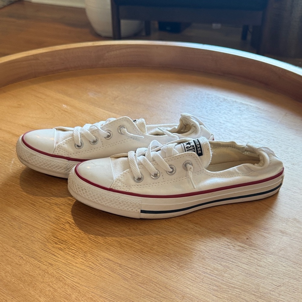 Converse White Canvas Sneakers with Red and Blue Trim